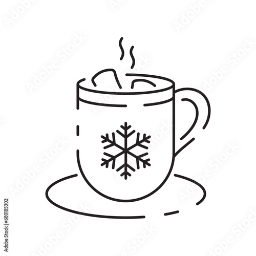 Christmas and winter hot chocolate Cup of hot cocoa with marshmallows and candy cane isolated on a white background. Vector holiday and Christmas designs