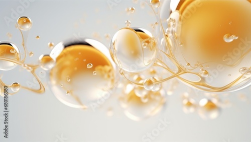 Elegant golden bubbles in a liquid medium, ideal for luxury skincare or high-end beverage branding. photo