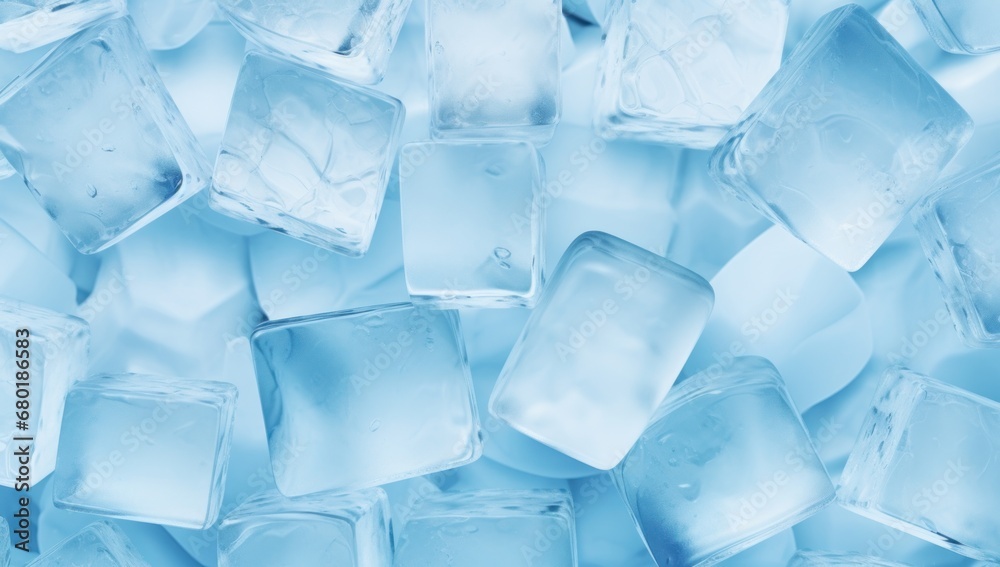 Cool and refreshing, a pile of ice cubes fills the frame, perfect for beverage or cold product advertising.
