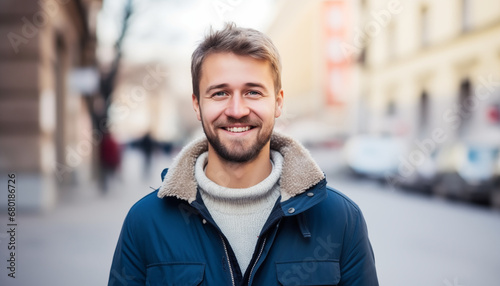 City Success Story: Confident Young Man in Casual Clothing Achieving Pride