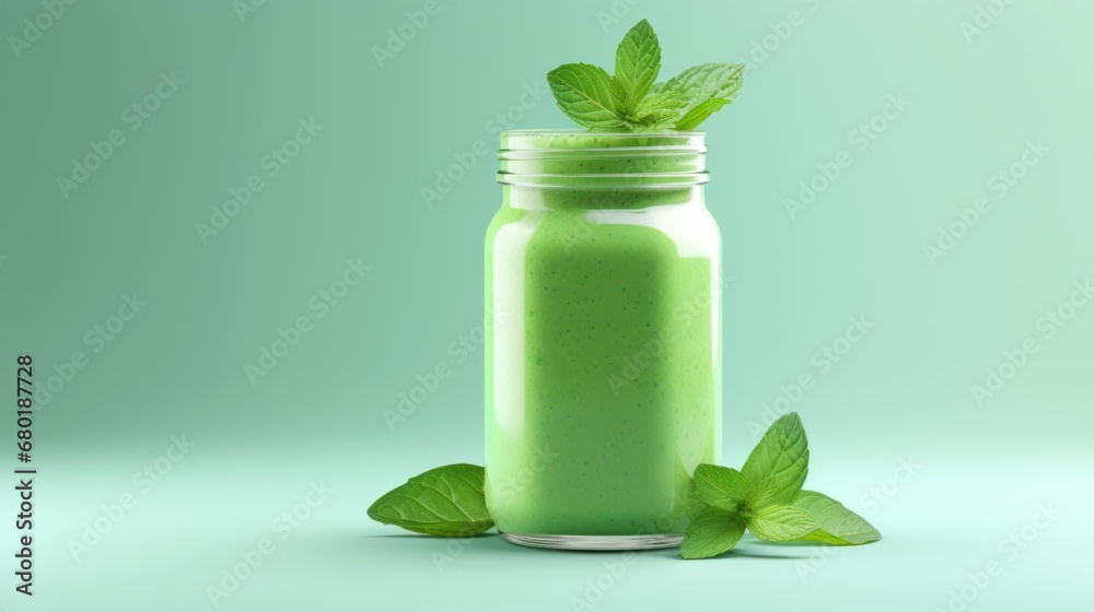 a green smoothie in a mason jar with a mint sprig on top of the jar and a mint sprig on the top of the jar. a green smoothie in a mason jar with a mint sprig on top of the jar and a mint sprig on the top of the jar.