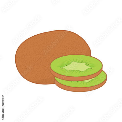 Whole and sliced kiwi fruit vector illustration