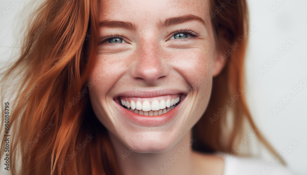 Captivating Beauty: Close-Up of a Happy Redhead Fashion Model with Dazzling White Teeth Captivating Beauty: Close-Up of a Happy Redhead Fashion Model with Dazzling White Teeth