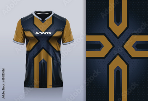 Sport jersey template mockup stripe X design for football soccer, racing, running, e sports, gold color