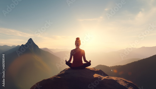 Tranquility Unveiled  Woman Embracing Mindfulness and Yoga in the Majestic Mountain Outdoors