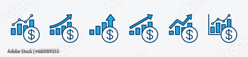 Financial increase graph icon set. Rising financial chart or graph. Increase money graphic. Up or growth arrow, graph, chart and diagram of finance. Vector illustration photo
