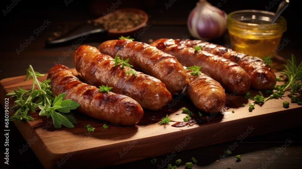 Bavarian sausages on the background of a cozy kitchen