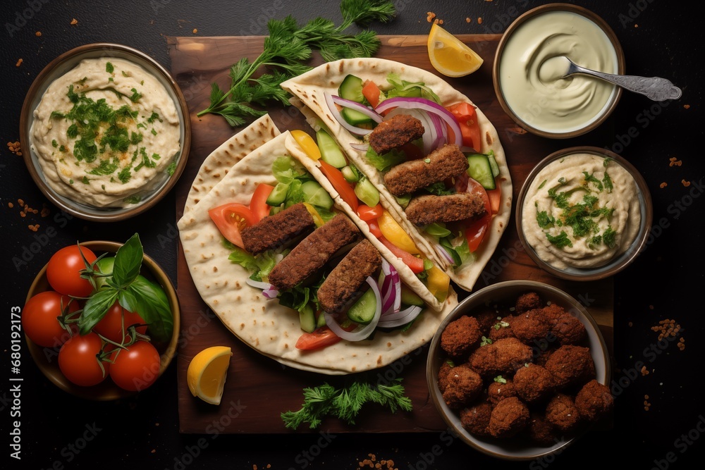 An Enticing Middle Eastern Spread of Shawarma and Falafel An Enticing Middle Eastern Spread of Shawarma and Falafel