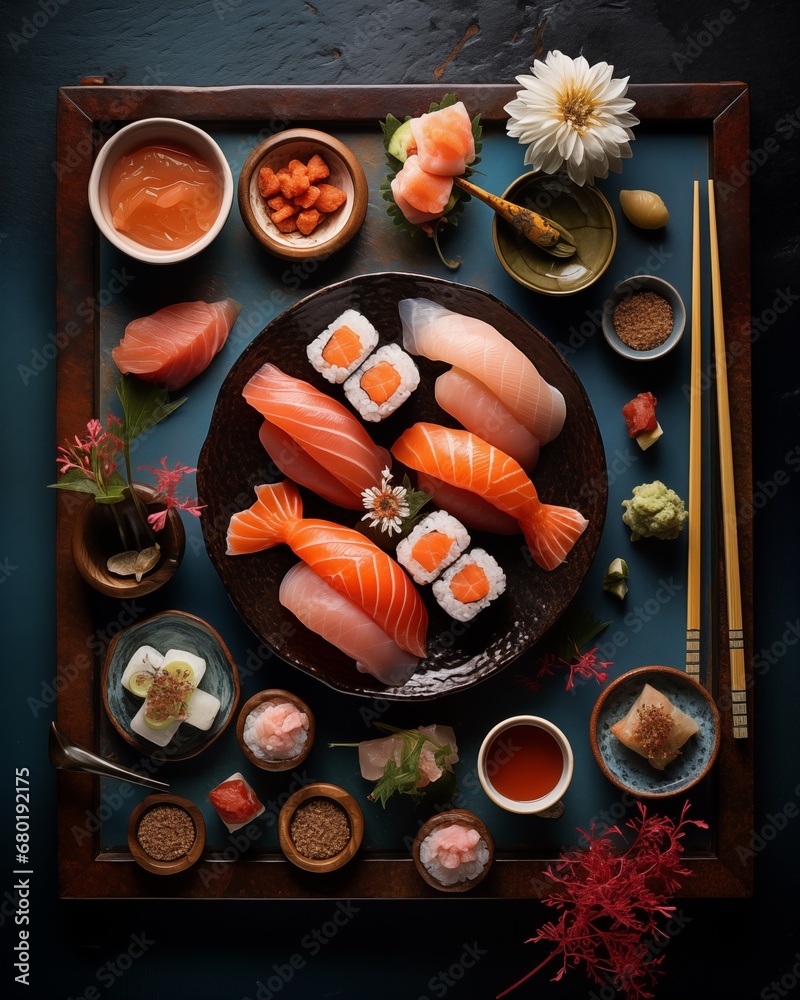 An Exquisite Japanese Sushi and Sashimi Spread An Exquisite Japanese Sushi and Sashimi Spread