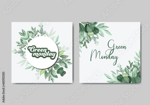 Green Monday Shopping discount promotion Posters, cards, flyers and Instagram Template Design