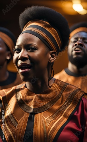 beautiful African America lady singer of a gospel choir 