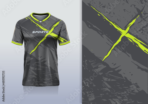 Tshirt mockup abstract grunge sport jersey design for football soccer, racing, esports, running, gray yellow color