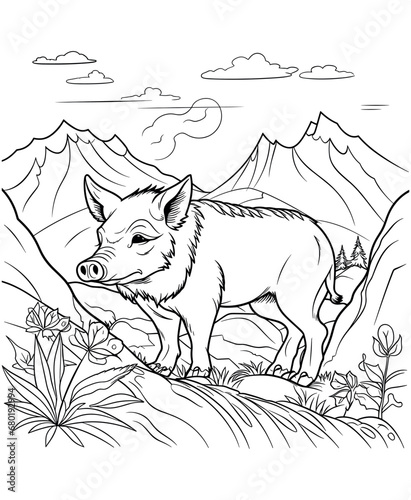 Wild Boar mountain coloring page