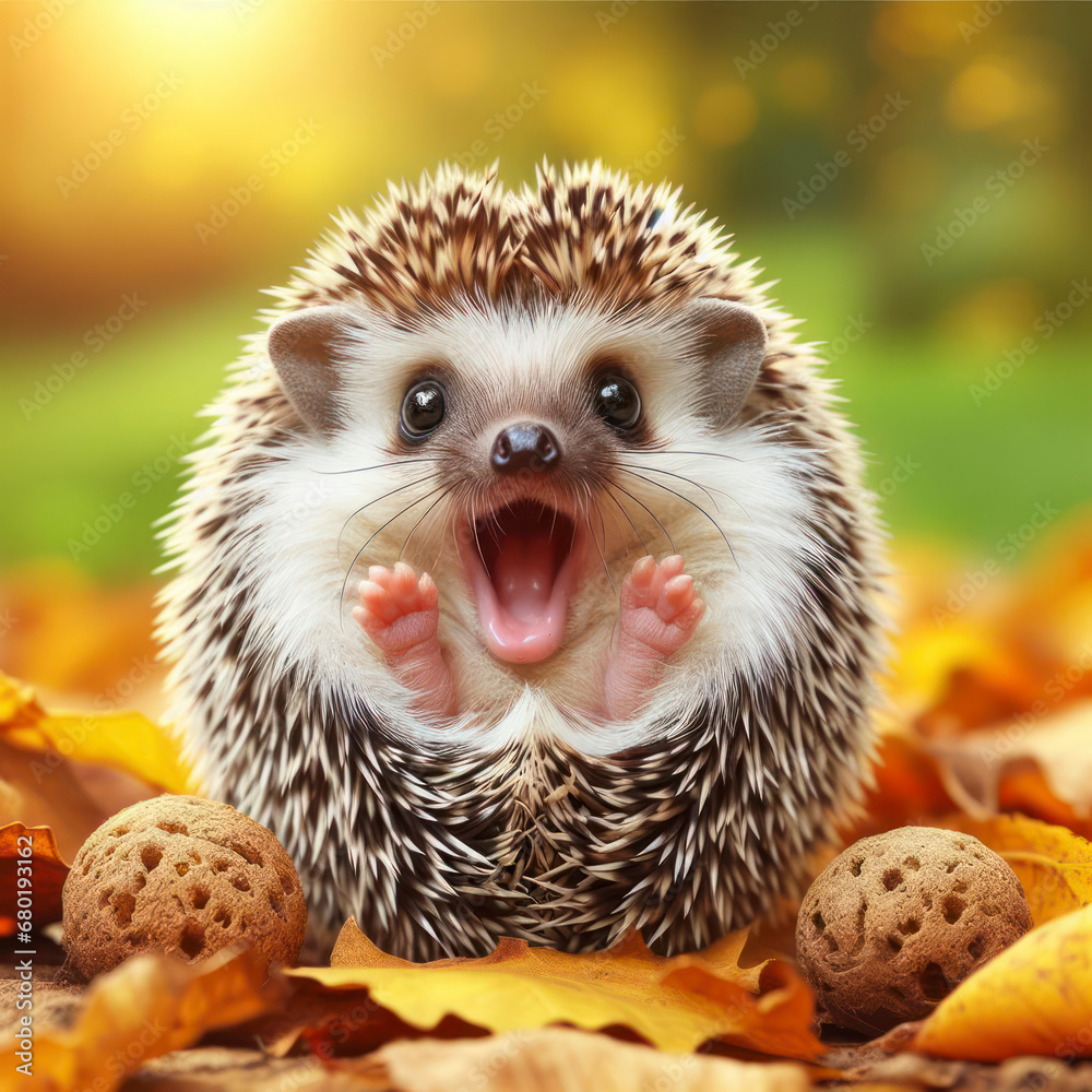 Photo of a Shocked real a hedgehog on nature background. ai generative Photo of a Shocked real a hedgehog on nature background. ai generative