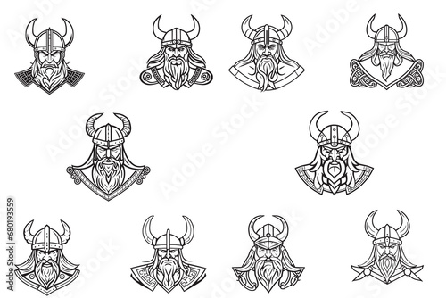 Set of viking head, collection of viking logos