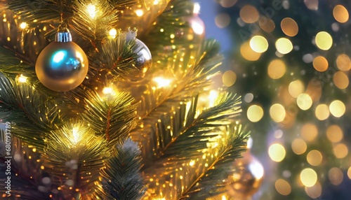 golden christmas tree with lights