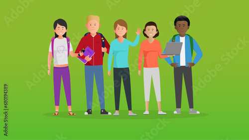 Simple flat teenage school student vector characters. Diverse young boys and girls. Easy to edit flat modern trendy style.	