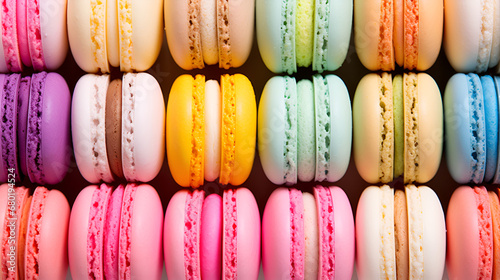 Close-Up of Three Rows of Colorful and Vibrant Macaroons