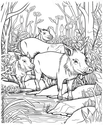Wild Boars jungle coloring page