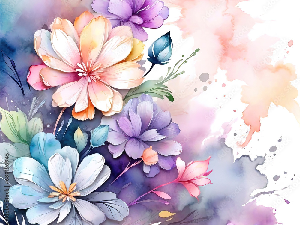 Bouquet of beautiful flowers in a glass vase isolated on white, watercolor retro style flower background Bouquet of beautiful flowers in a glass vase isolated on white, watercolor retro style flower background