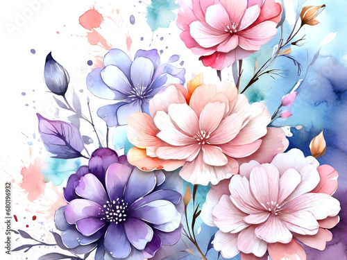 Watercolor flowers background  abstract flowers made from watercolor paint splashes.