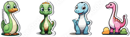 Cute Dinosaur Collection: A delightful collection of four adorable cartoon dinosaurs, each uniquely colored and posed, ready to spark imagination and joy.