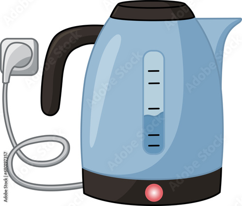 Blue Electric Kettle Plugged In. Vector Illustration of a Kettle for the Kitchen