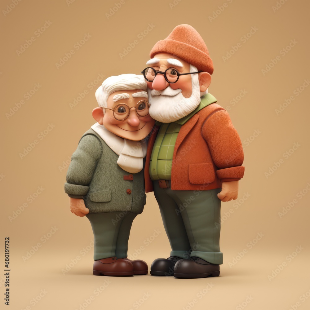 a rendering , hug, two old people, cartoon