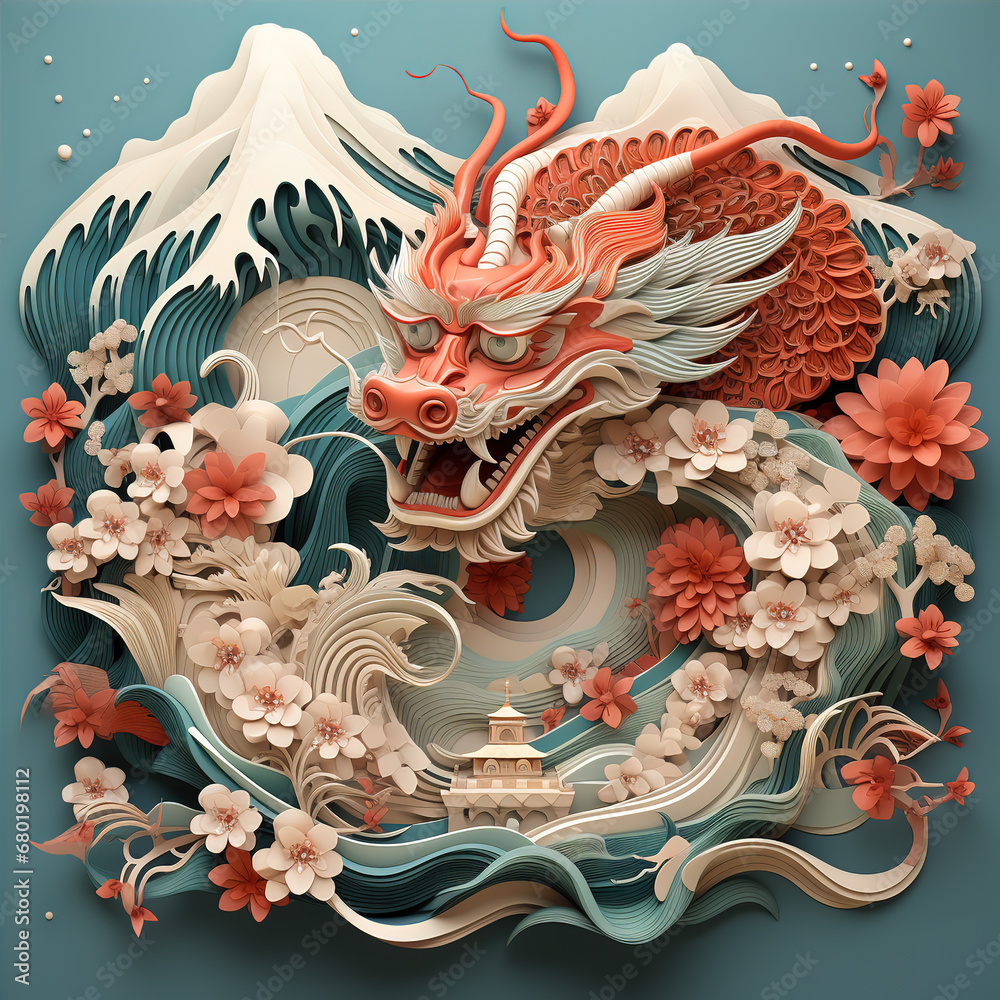 Year of the Dragon Geometric shape modern style by Ai generated