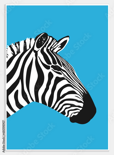 zebra illustration, zebra vector, black and blue stripes,