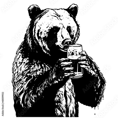 Grizzly Bear Enjoying a Beer Vector Illustration