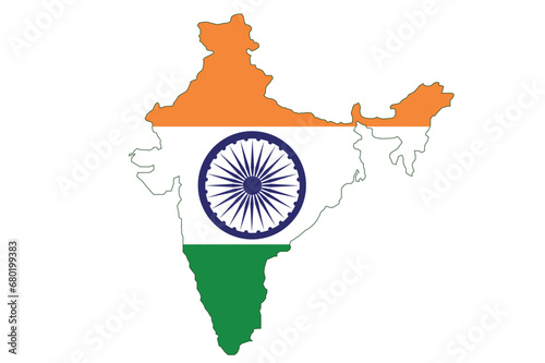 India country map and flag in Asia, vector illustration. 