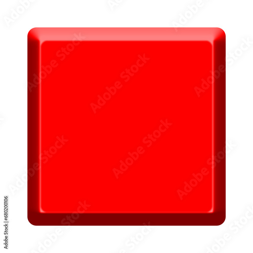 Red square button with metal frame. Vector 3d illustration isolated on transparent background.