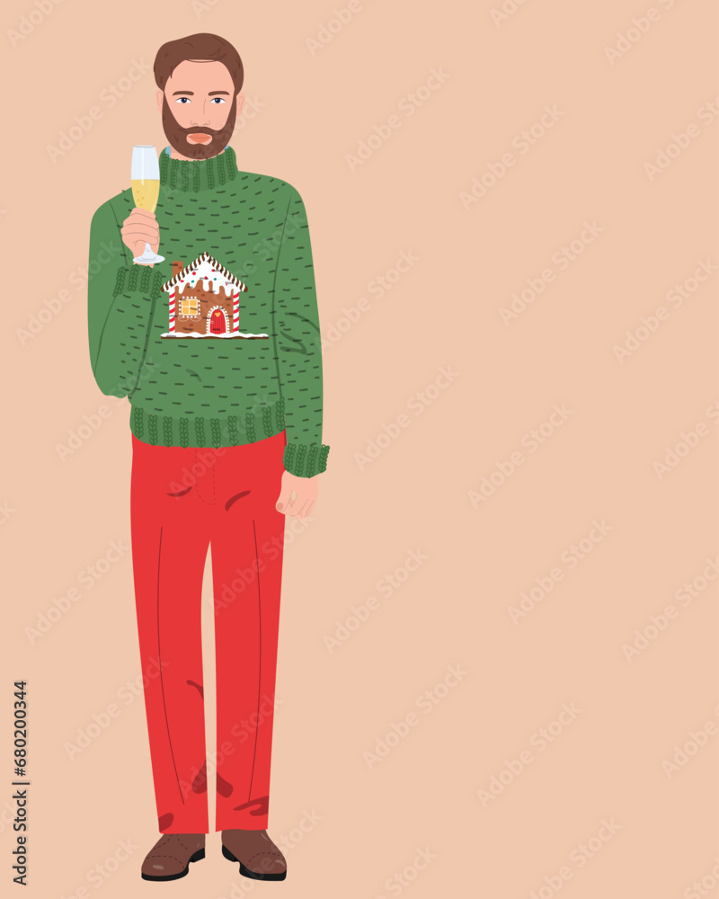 Man in ugly sweater. Merry Christmas vertical vector illustration Man in ugly sweater. Merry Christmas vertical vector illustration