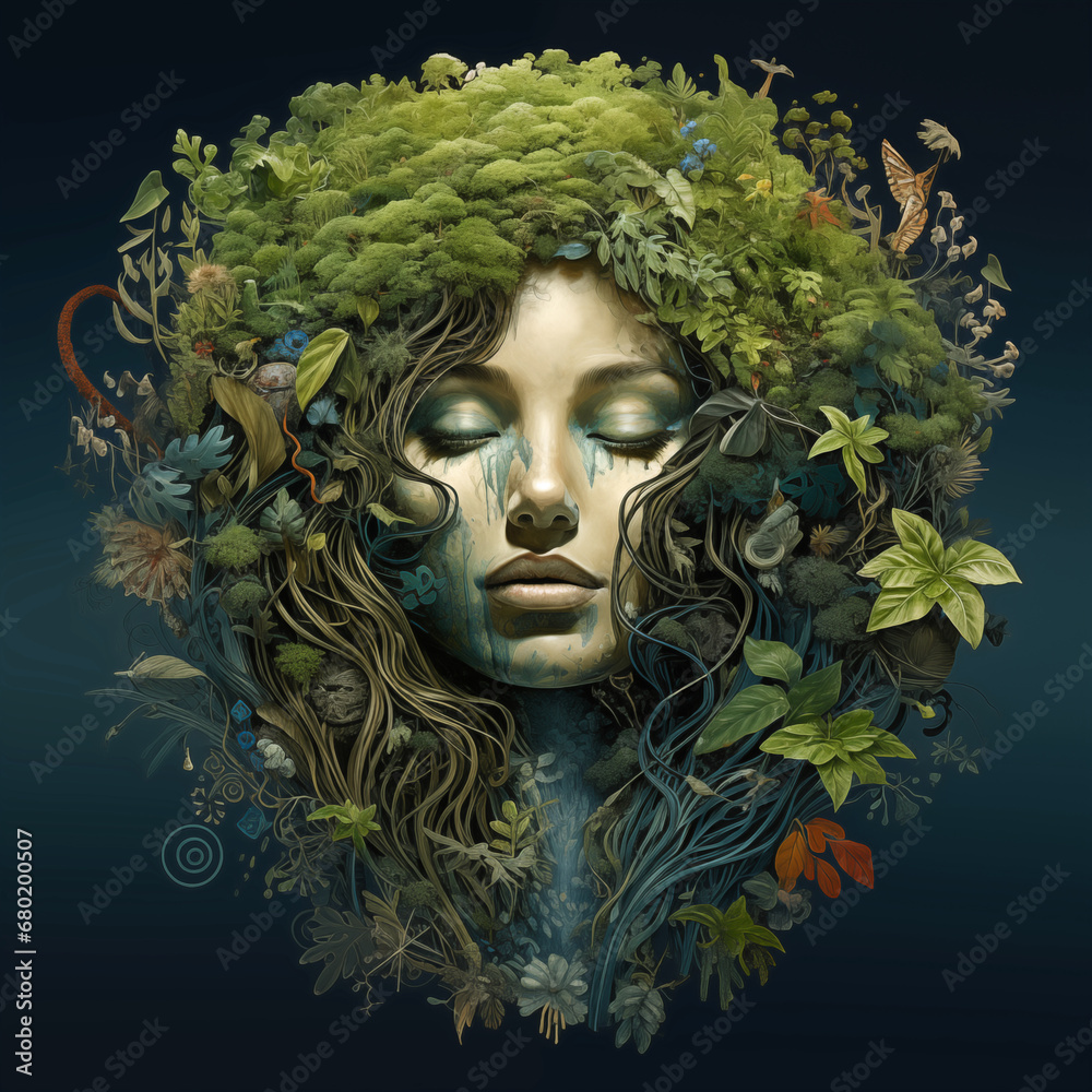 Natural portrait of a woman representing mother earth - obrazy, fototapety, plakaty 