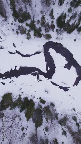 Aerial drone footage Winter river  (ID: 680200541)