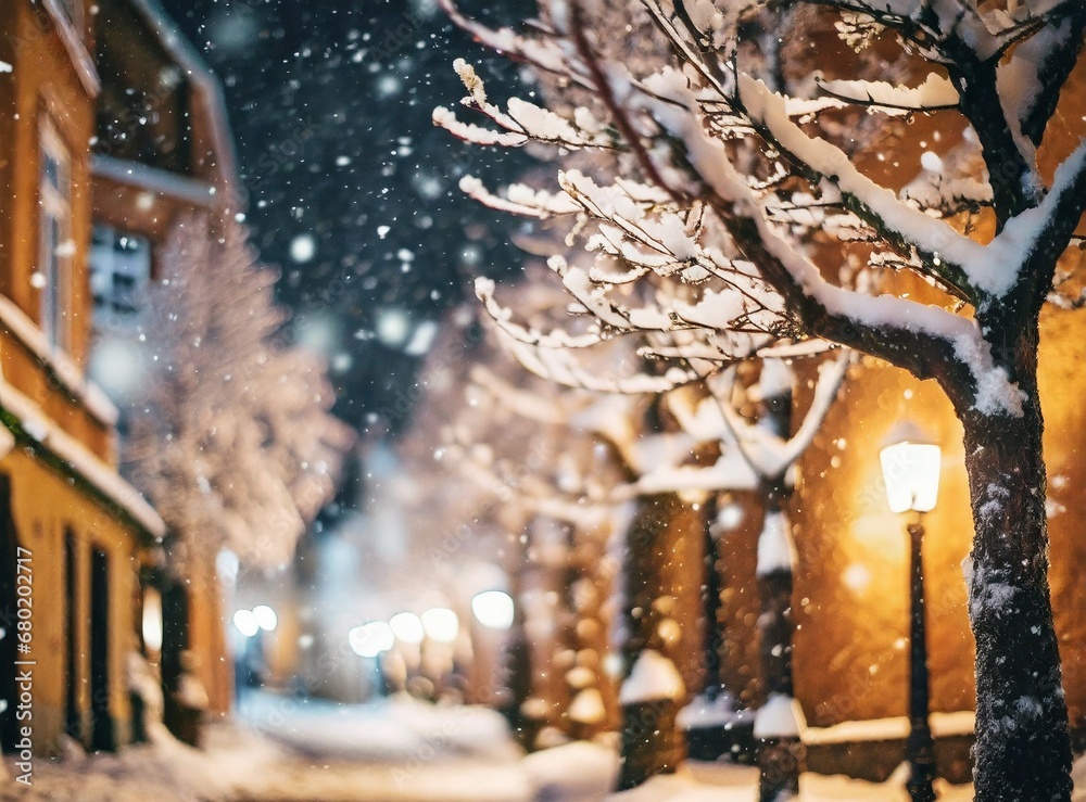 Fototapeta premium Narrow cobbled lantern streets on winter season