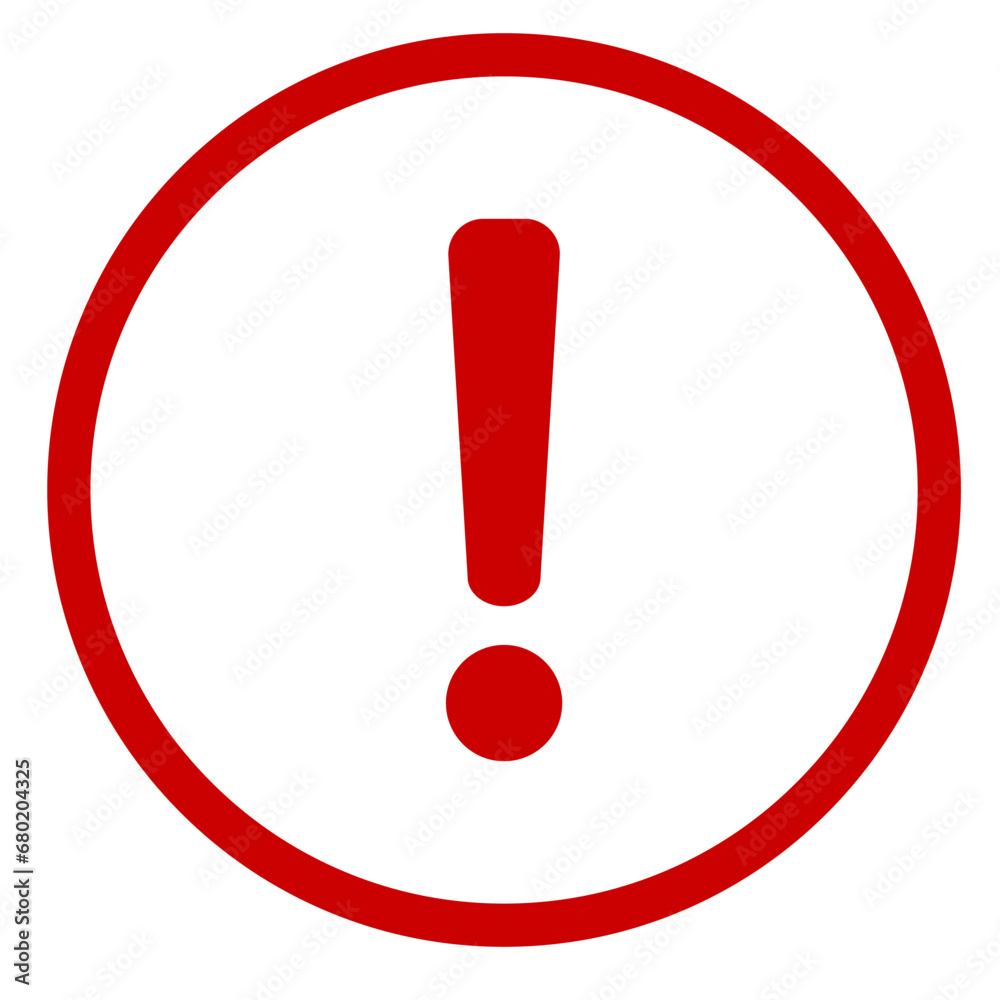 Exclamation mark. Red vector warn sign. Caution or attention icon. Exclamation danger sign.