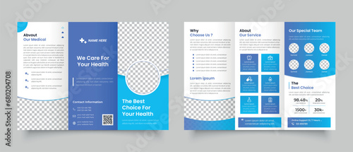 Medical Health care trifold brochure template, Hospital tri-fold layout design. photo