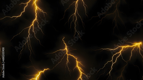 Seamless pattern of yellow lightning strikes over black background