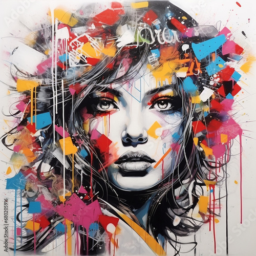 urban graffiti-style art with intricate tags, murals, and street art elements with woman face created with Generative Ai