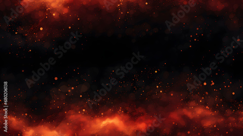 Seamless pattern of fiery sparks and embers over dark field