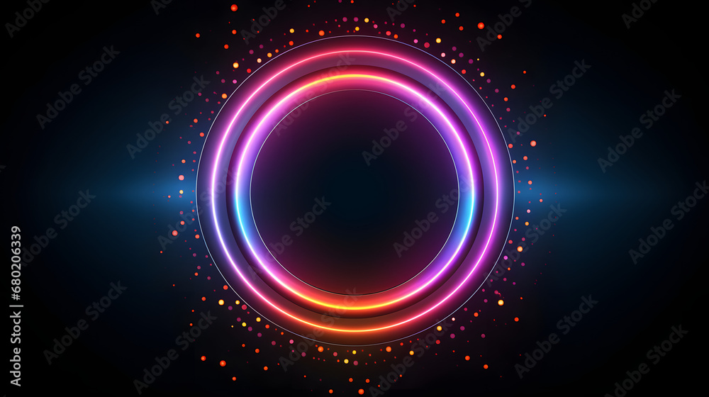 Naklejka premium Glowing neon circles on dark background for techno effects