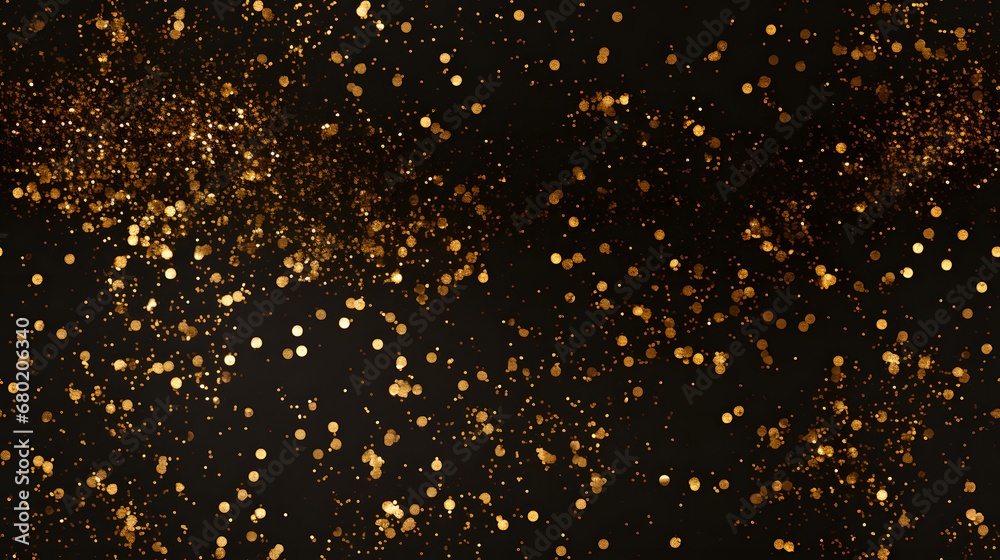 Seamless golden glitter pattern over black canvas