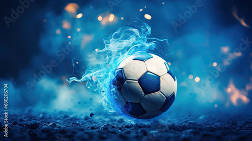 Soccer Ball in a Fiery Blue Flame levite above a stone ground: A Magical and Creative Sport Wallpaper,  © kiddsgn