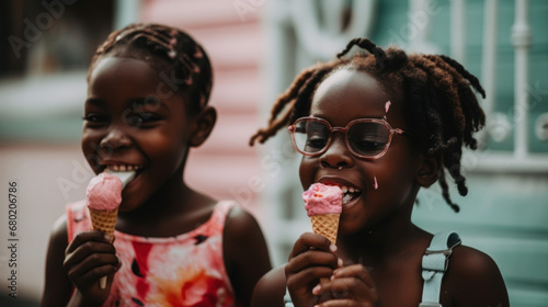 Ice Cream Delight  Two Children s Joyful Indulgence in Vibrant Colors.