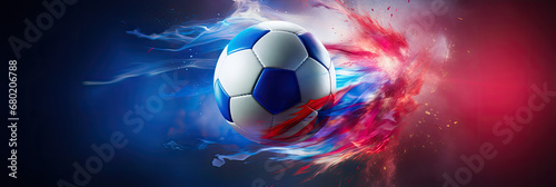 Wallpaper Mural soccer ball in an explosion of blue, white and red color in creative effect, soccerball flying in the air, original graphic wallpaper for an action sport Torontodigital.ca