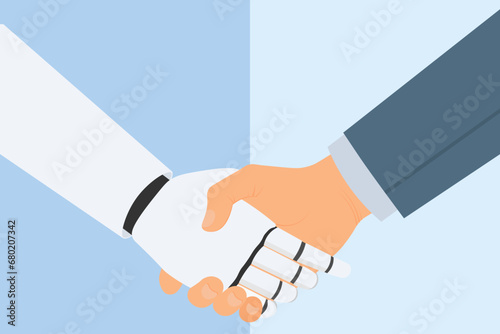 robot handshake with human,concept symbol of the cooperation of AI artificial intelligence ,Technology and innovation development,Ai Vector illustration