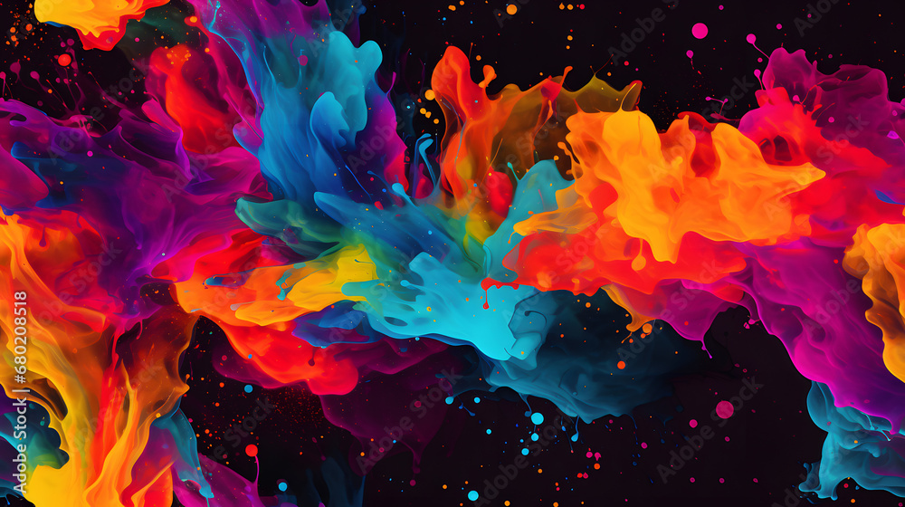 Seamless vibrant paint splashes on dark canvas Seamless vibrant paint splashes on dark canvas