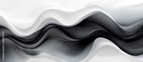In an abstract design, black waves flow across a white background, creating a captivating paper texture that combines light and space in a digital art concept, offering a mesmerizing wallpaper with a